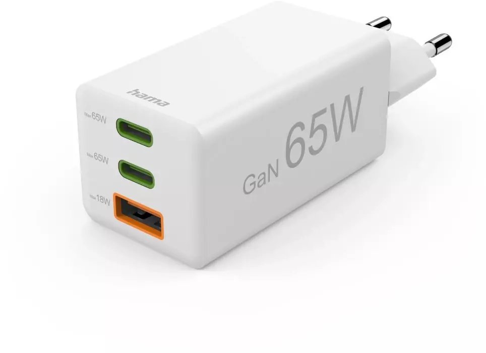 ŁADOWARKA SIECIOWA DO LAPTOPA 65W GAN PD/QC 2X USB-C, 1X USB-A, BIAŁA