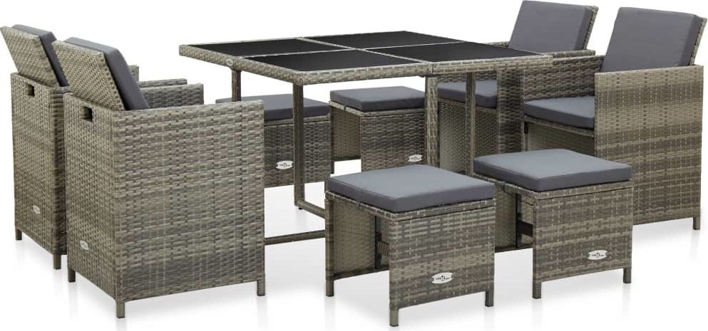vidaXL 9 częściowy zestaw mebli ogrodowych z poduszkami, rattan PE, szary (46536)