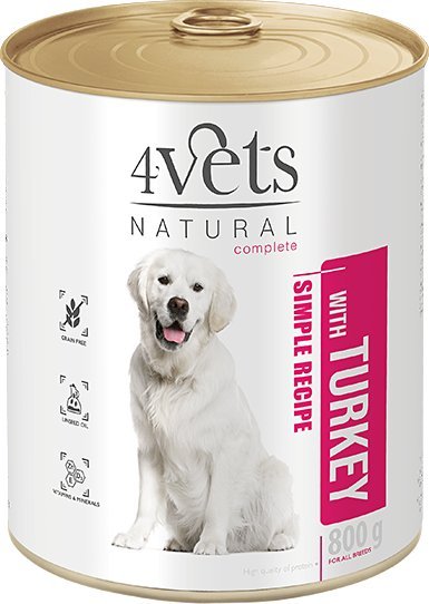 Mokra karma 4Vets Natural dla psa z indykiem puszka 800 g