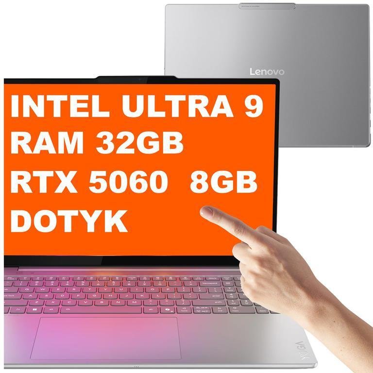 Laptop Lenovo Yoga Pro 9 16IAH10 / 83L00000US / Ultra 9 / 32GB / 1TB / RTX 5060 / 3.2k / Dotyk / OLED / Win 11 / Szary
