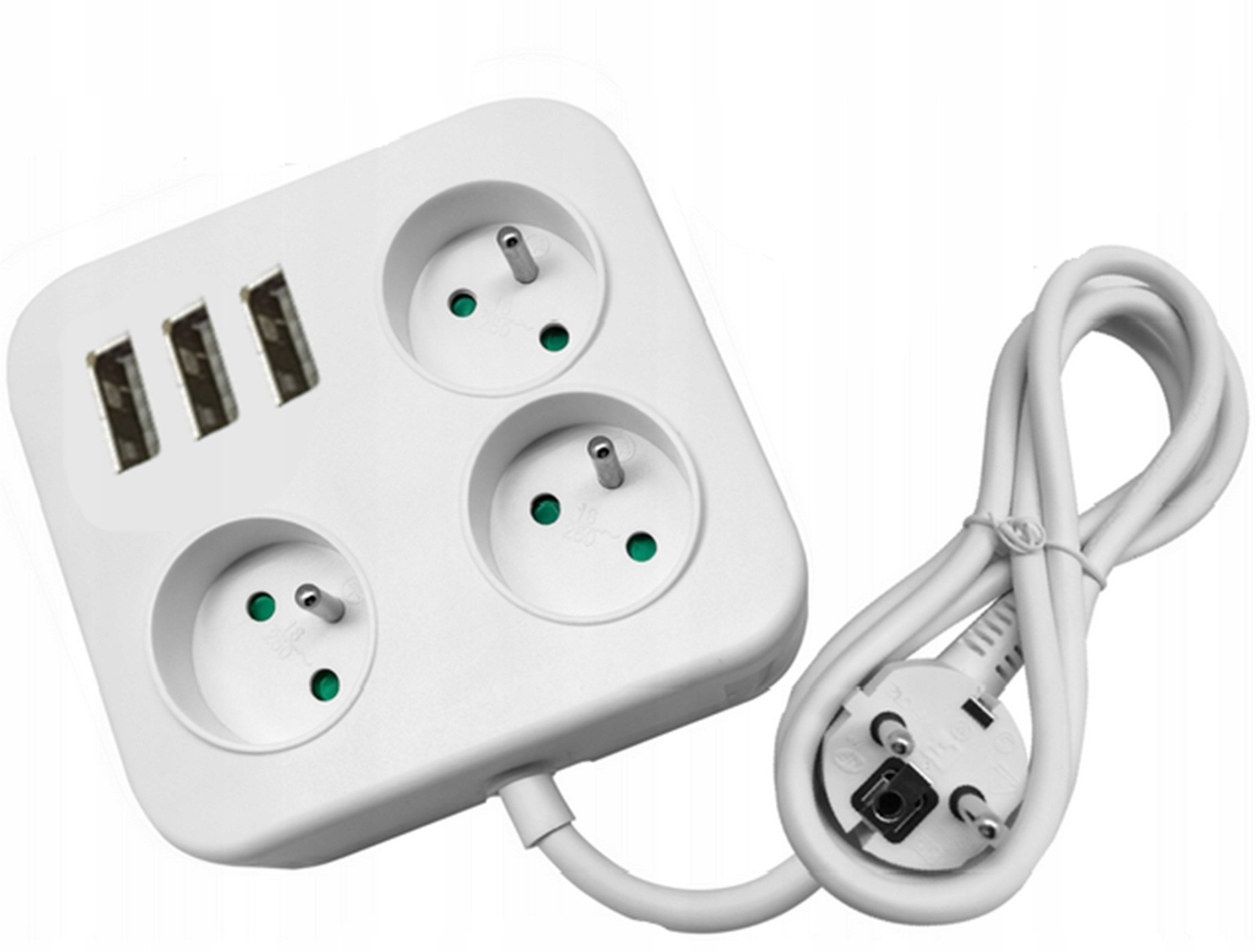 PRZEDŁUŻACZ LISTWA ZASILAJĄCA Z UZIEMIENIEM + 3 GNIAZDA USB KABEL ZASILAJĄCY 2M