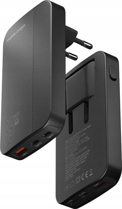 Ładowarka Mobile Origin Slim Charger 1x USB-A 2x USB-C 1.5 A (GAN-65W-SLM-BLK)