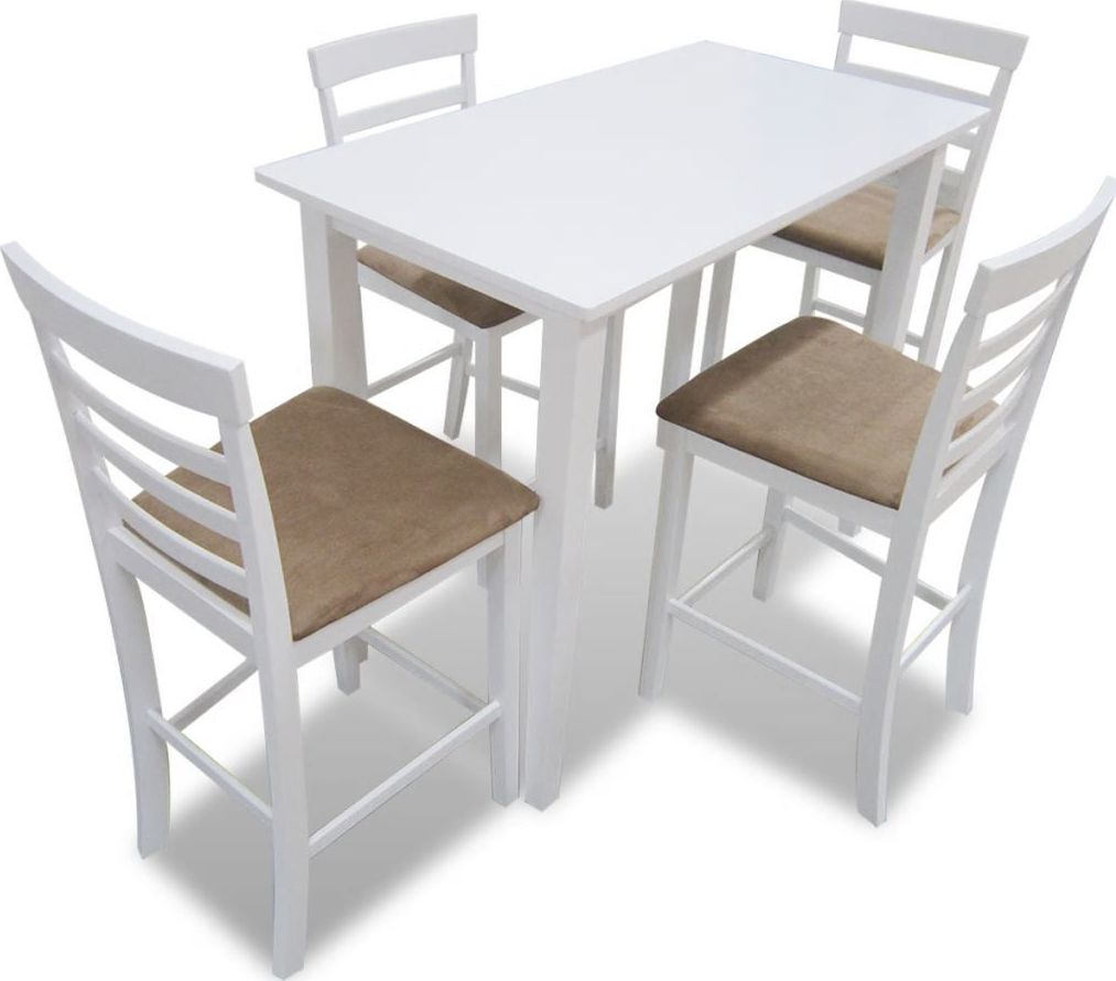 vidaXL Zestaw białych, drewnianych mebli barowych: stół i 4 krzesła