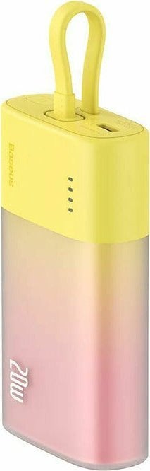 Powerbank Baseus Popsicle 5200mAh 20W z wbudowanym kablem Lightning (+ biały kabel Baseus Simple USB-C - USB-C 60W/20V/3A/30cm) - zółto-różowy