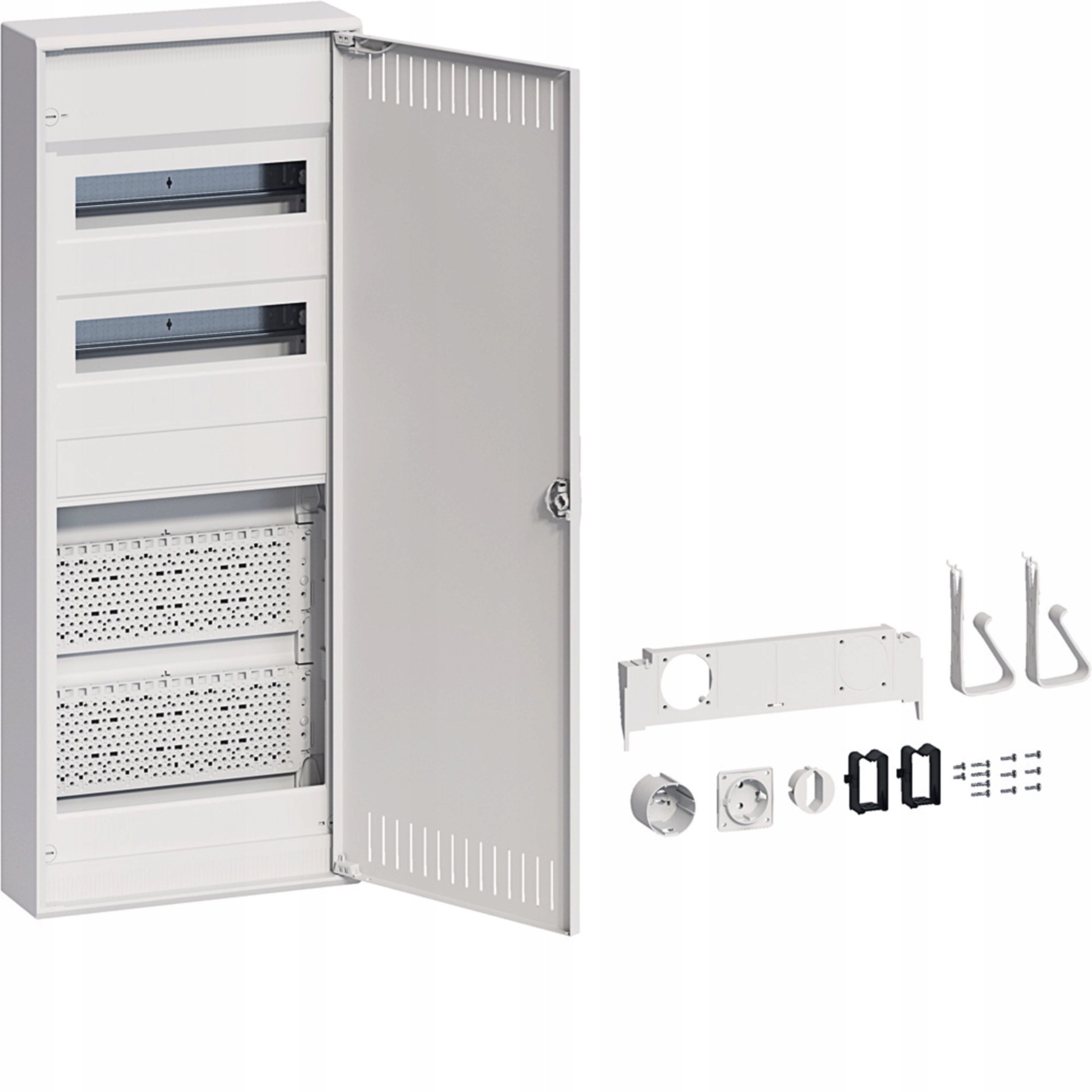 Rozdzielnica hybrydowa natynkowa 24 moduły 5-rzędowa 2x płyta 1x gniazdo drzwi stal Volta VA602NWH