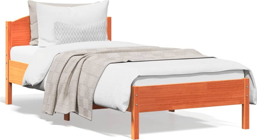 vidaXL vidaXL Rama łóżka z wezgłowiem, woskowy brąz, 90x200 cm, sosnowa