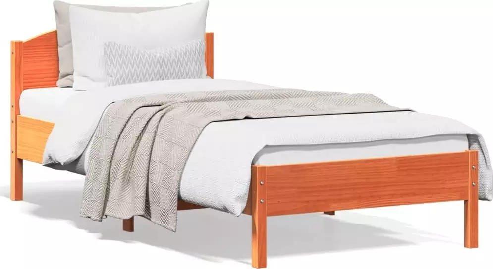 vidaXL vidaXL Rama łóżka z wezgłowiem, woskowy brąz, 90x200 cm, sosnowa