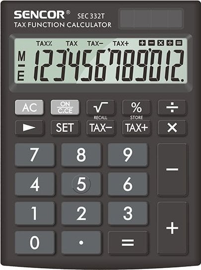 Kalkulator Sencor Sencor Kalkulator SEC 332 T, czarna, biurkowy, 12 miejsc, podwójne zasilanie