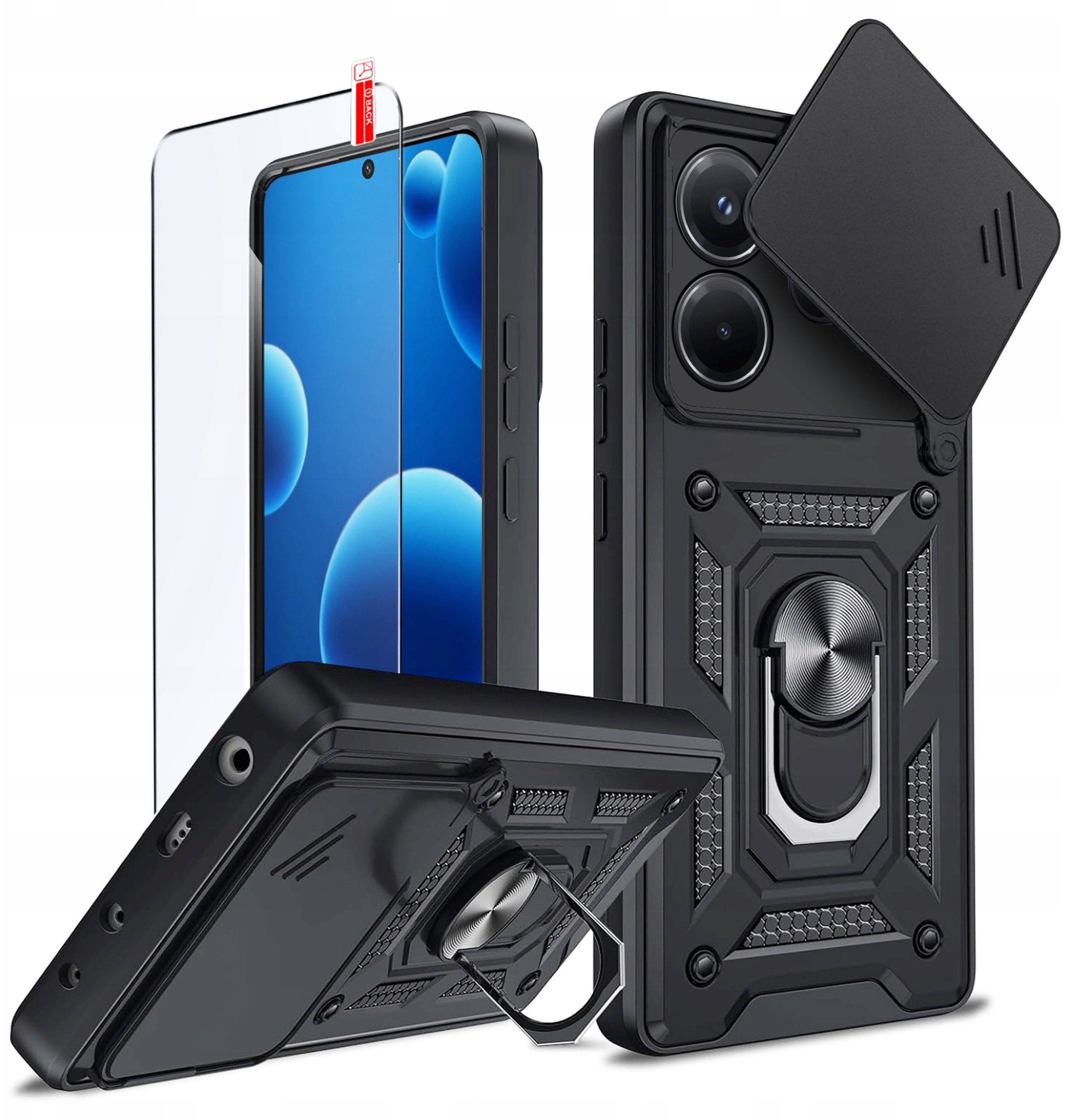 Etui do Xiaomi Redmi Note 14 5G PANCERNE SLIDE RING CASE + SZKŁO 9H