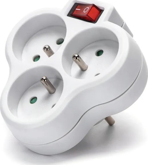Aigostar Rozgałęziacz trójdrożny z wyłącznikiem 16A biały Francuski adapter trójdrożny z wyłącznikiem 16A biały