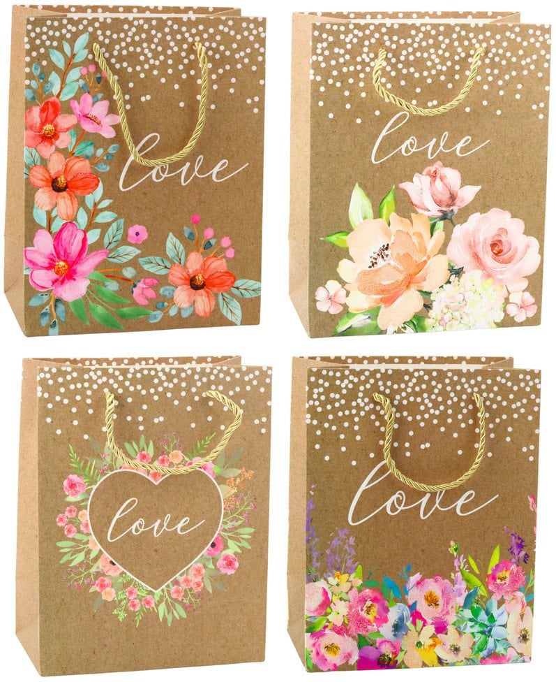 Torba Prezentowa Napis Love Kwiaty 23 x 18 x 10,5 cm