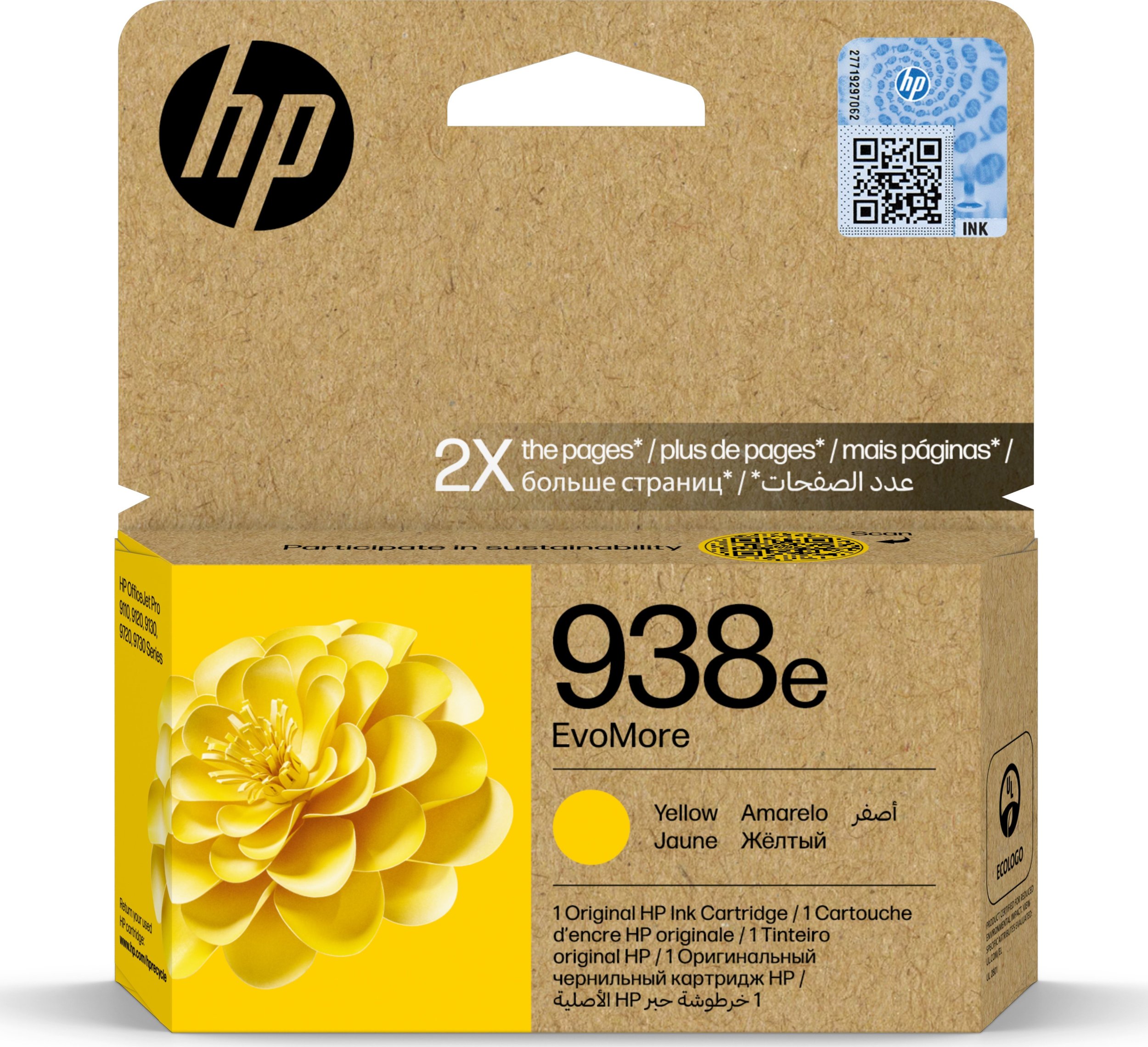 HP Oryginalny wkład z żółtym atramentem 938e EvoMore