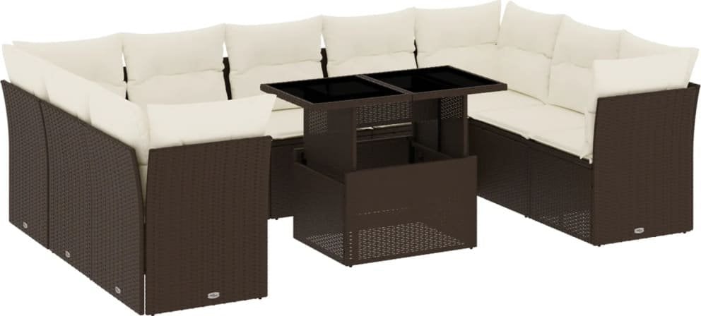 vidaXL 10-częściowy zestaw mebli ogrodowych z poduszkami, brązowy polirattan