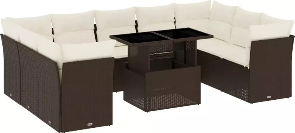 vidaXL 10-częściowy zestaw mebli ogrodowych z poduszkami, brązowy polirattan