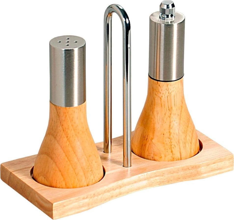 Młynek do przypraw Kesper Solniczka i pieprzniczka, komplet na drewnianej podstawie, KESPER