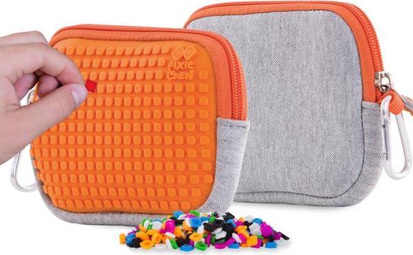 PIXIE Saszetka na Suwak, Kosmetyczka, PIXIE CREW, Szara, Pomarańczowy Panel