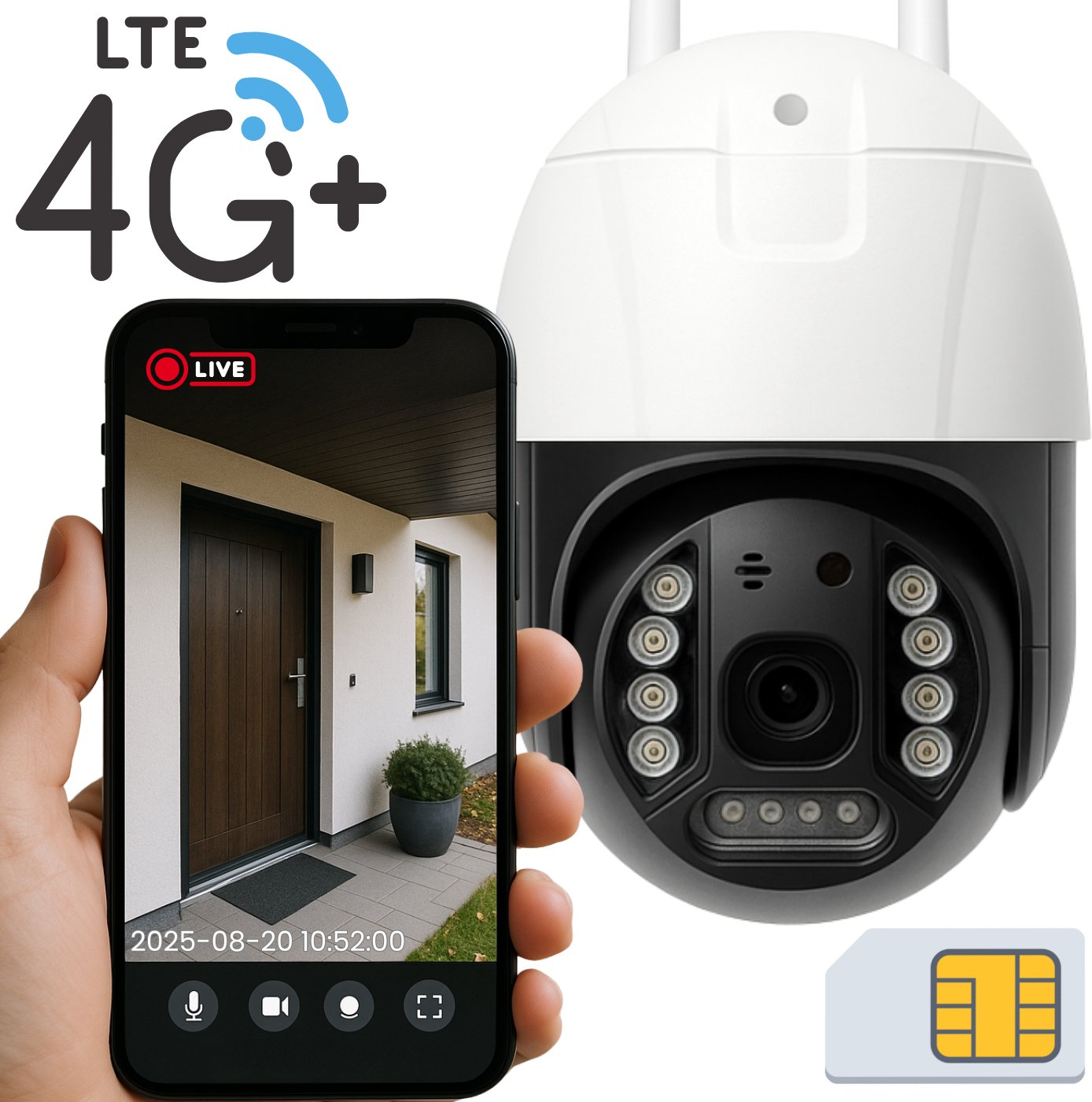 KAMERA ZEWNĘTRZNA OBROTOWA NA KARTĘ SIM GSM LTE 4G PODWÓJNA DO MONITORINGU