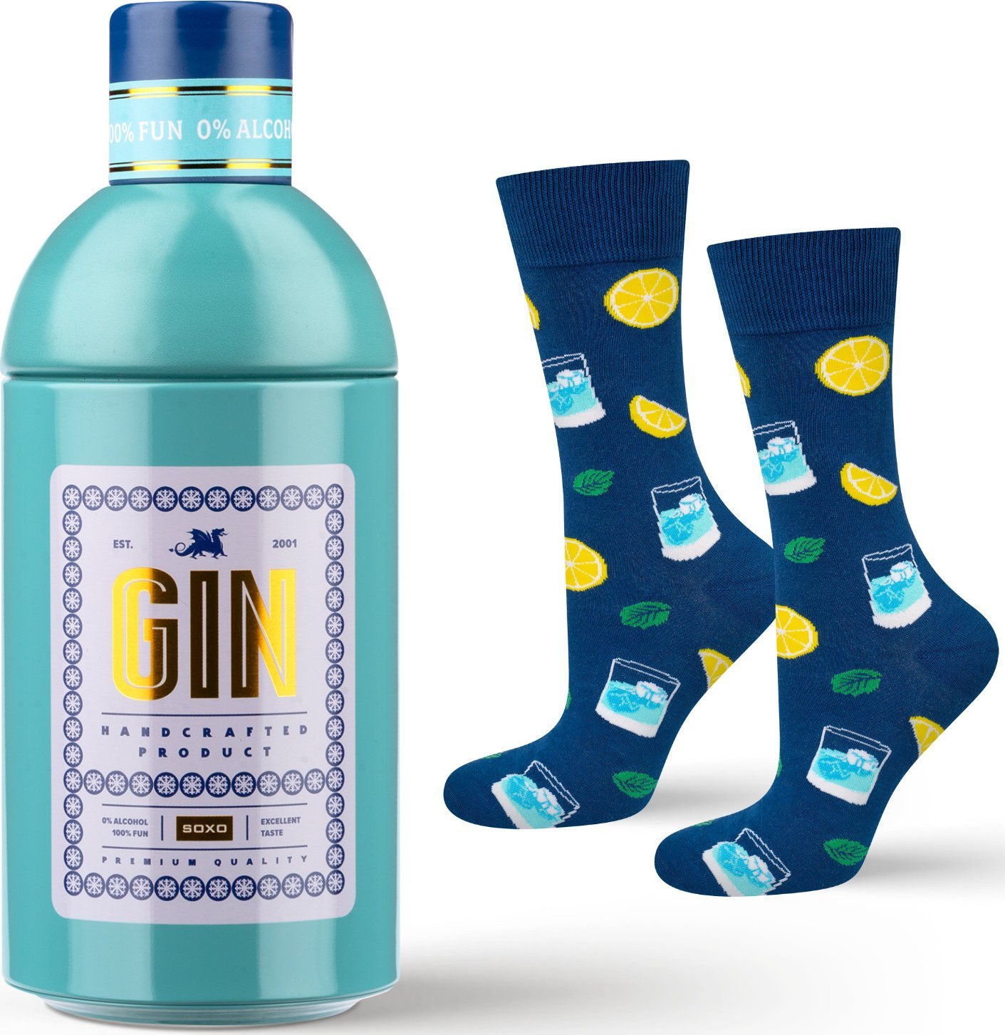 Soxo Męskie Skarpetki kolorowe SOXO Gin w śmiesznej butelce 4045