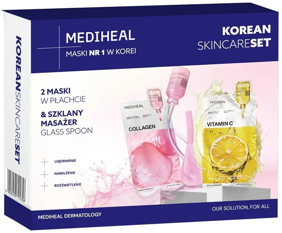 MEDIHEAL_SET Maseczki w płachcie 2x24ml + szklany masażer