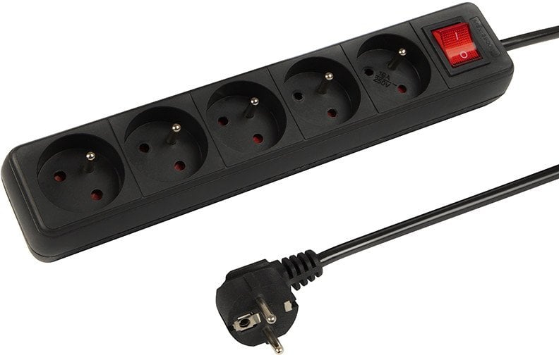 98-789# Przedłużacz sieciowy pr-570wsp 5-gniazd z uziemieniem+wyłącznik 10m czarny (3x1,5mm)