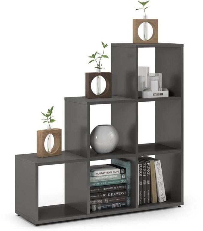 Regał schodkowy, komorowy, ETAP, 100x30x100 cm, grafit, mat | TYLETEGOTU