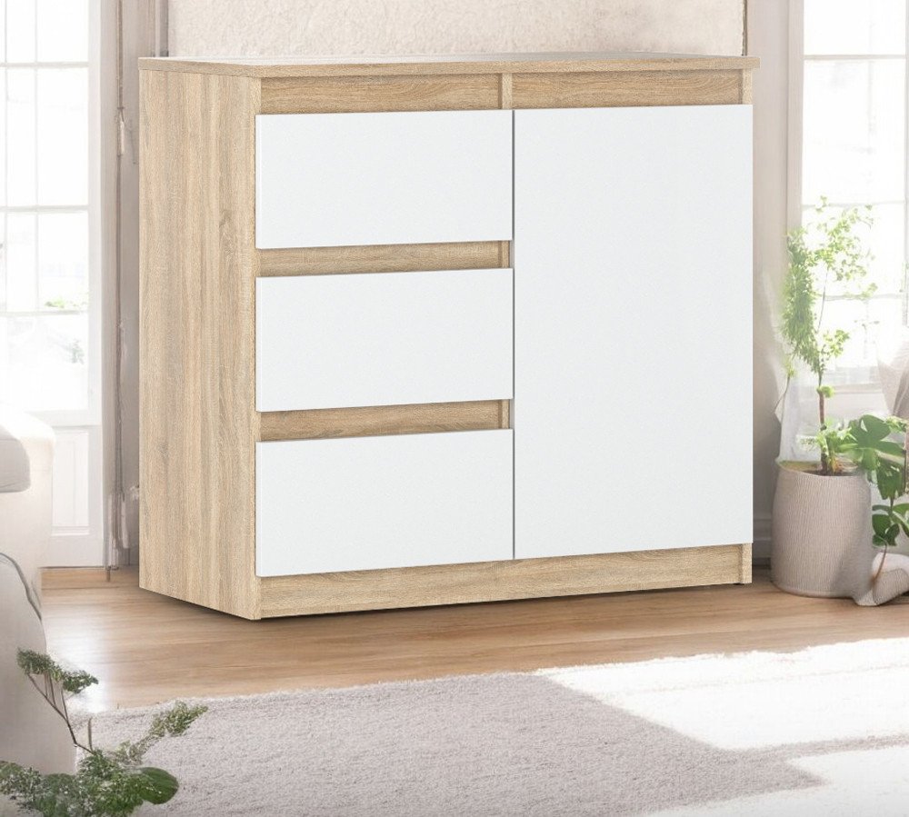 Komoda Z 3 Szufladami 80cm Młodzieżowa Do Sypialni Salonu Sonoma Biała Mat
