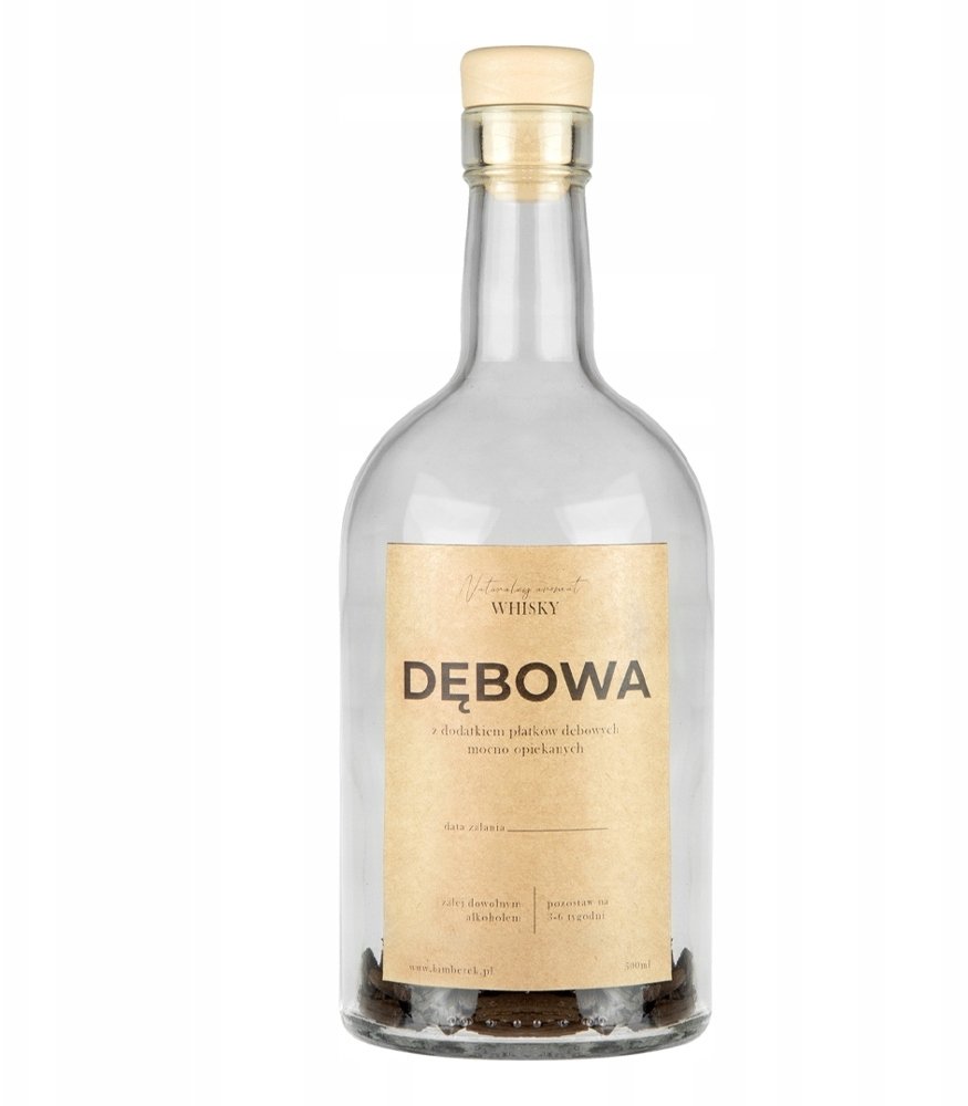 Butelka 500ml z PŁATKAMI DĘBOWYMI DO WHISKY DĘBOWA