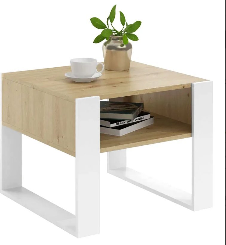 Elior Skandynawski stolik kawowy z półką Neros - dąb artisan+biały