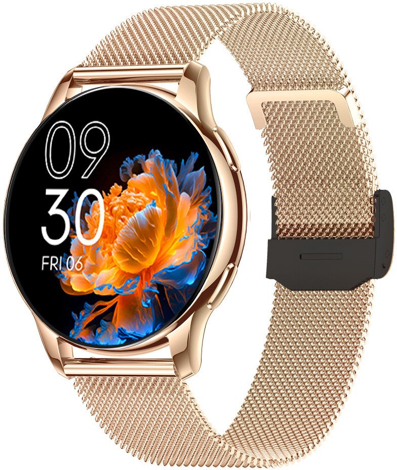 Smartwatch damski Rubicon -Asturia- - AMOLED rozmowy BT tętno SpO IP67 złoty