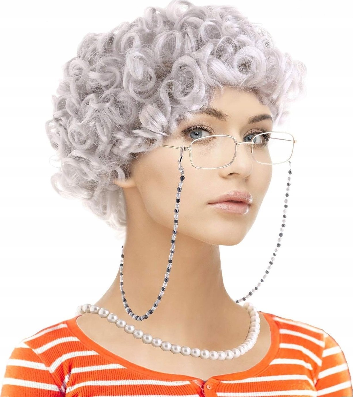 Korbi PERUKA WŁOSY BABCIA SIWE KRĘCONE KRÓTKIE NA SIATCE W68