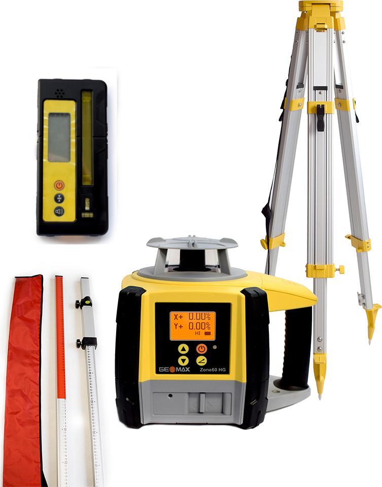 GeoMax Niwelator laserowy GeoMax Zone 60HG z odbiornikiem GeoMax ZRB90 oraz łatą laserową i statywem aluminiowym