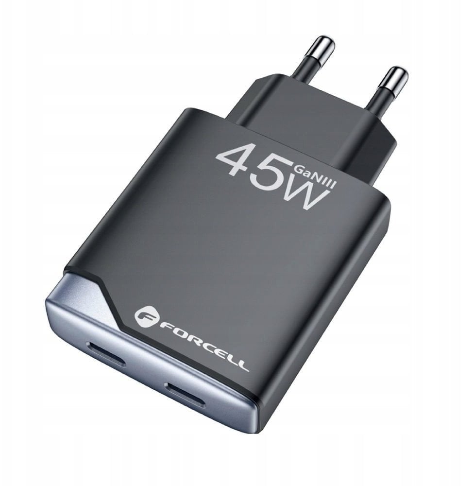 Ładowarka sieciowa do telefonu Forcell F-Energy Ultra Slim GaN III 2 x USB C PD QC4.0 3A 45W B245201(2C) czarna