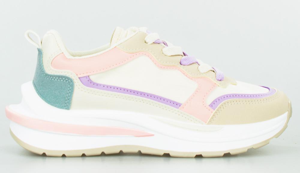 Estetino Sneakersy na koturnie kolorowe beżowe-37