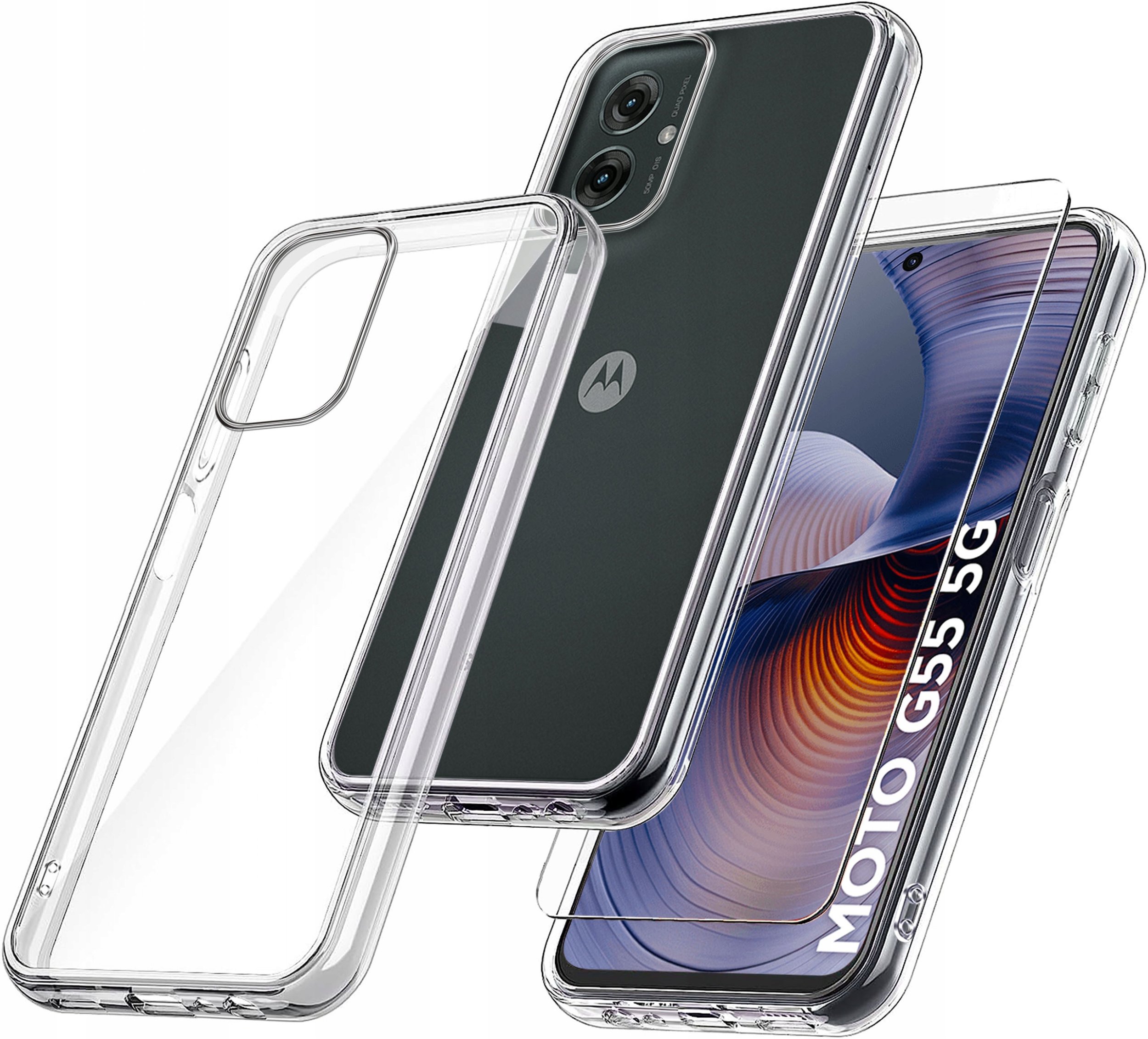 Etui do Motorola Moto G55 5G WZMACNIANE SILIKONOWE PRZEZROCZYSTE + Szkło 9H