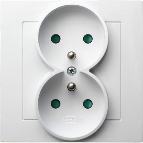 Ospel Gniazdo AS podwójne z uziemieniem i przesłonami torów prądowych białe (GP-2GZP/00)