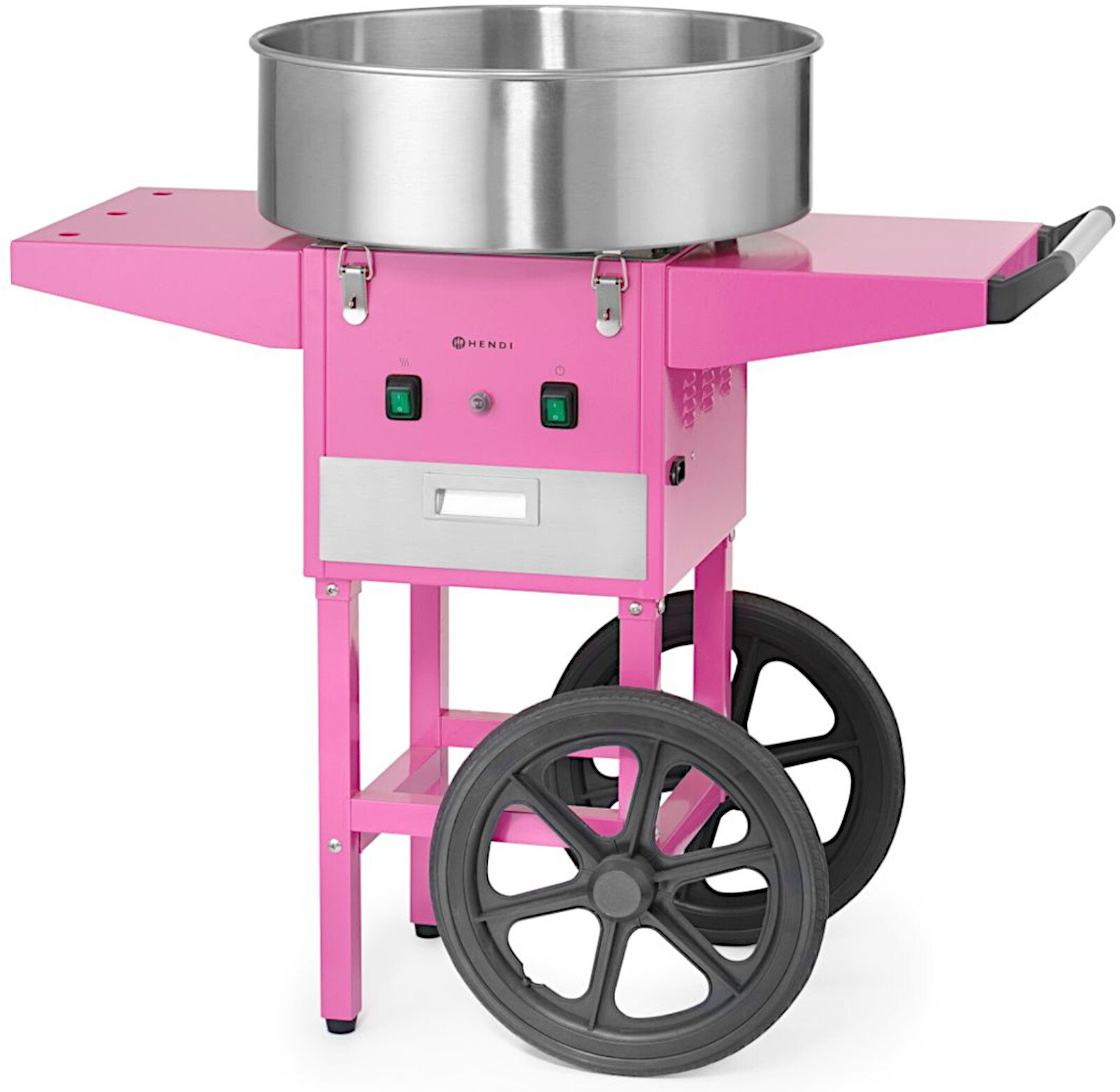 Hendi Maszyna urządzenie do waty cukrowej z wózkiem na kółkach bez pokrywy 1130 W - różowa