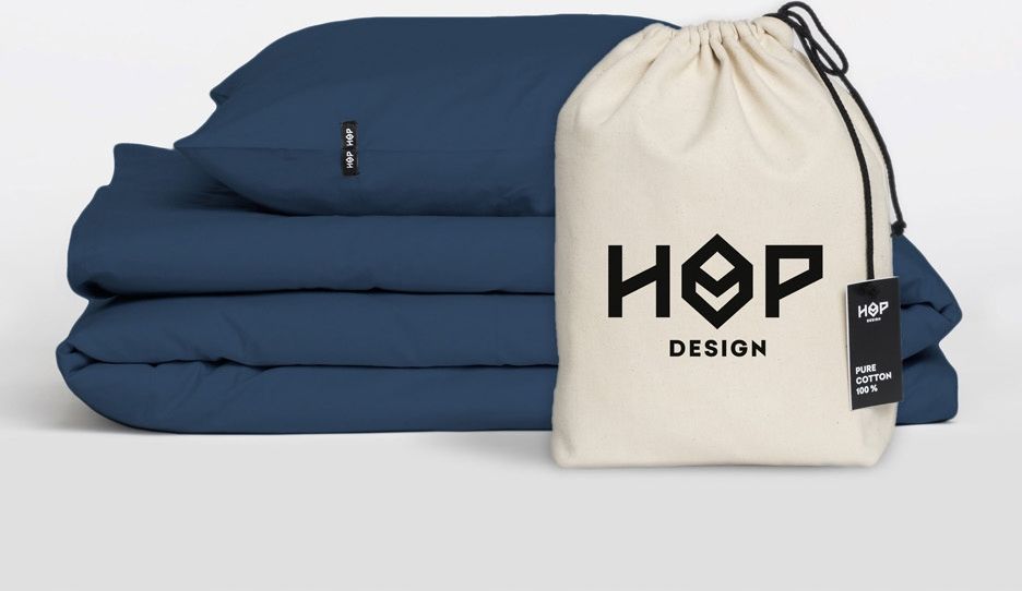HOP DESIGN Pościel bawełna 140x200 oraz 1x70x80 Granat