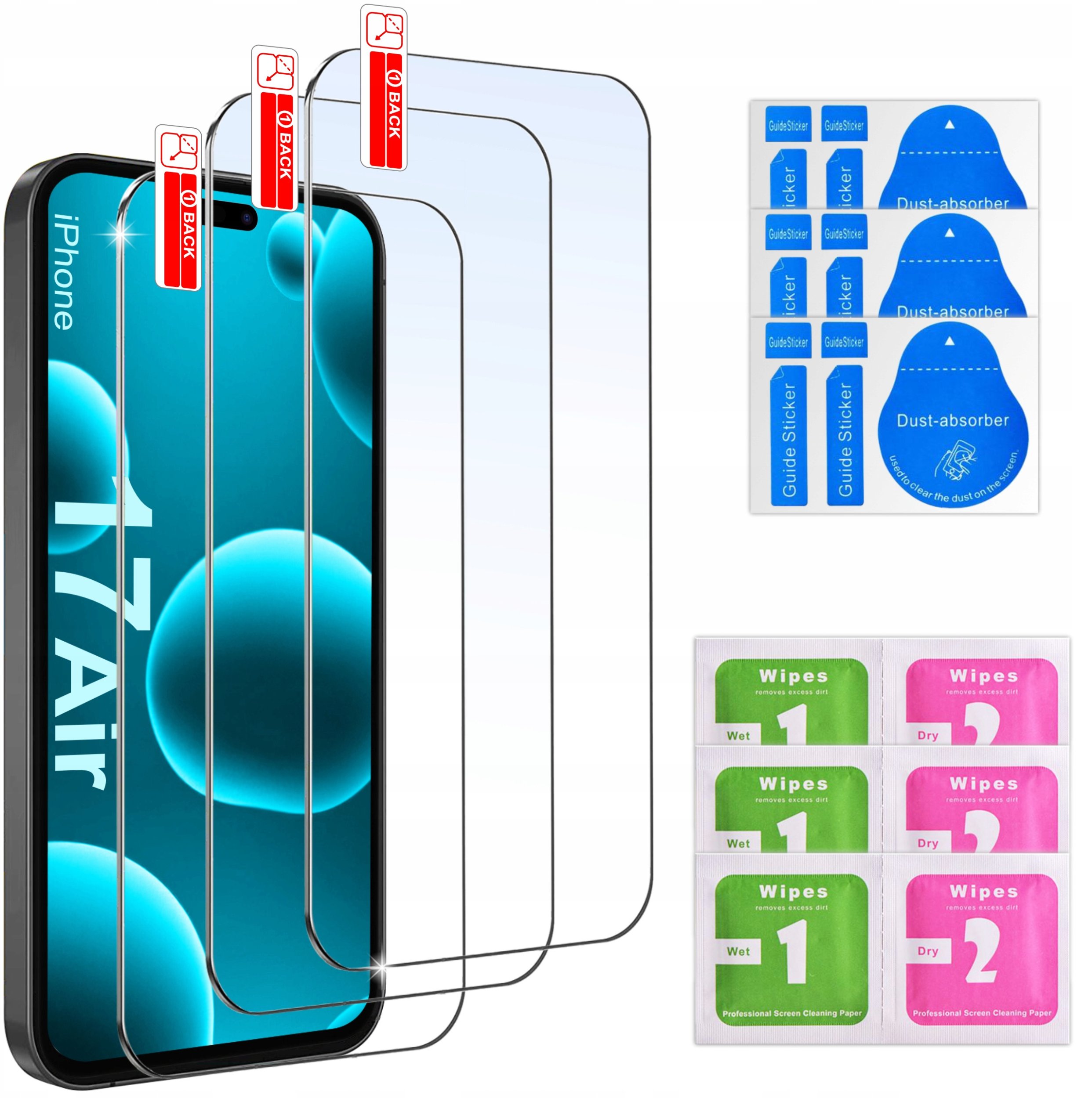 3x SZKŁO HARTOWANE SZYBKA 9H do iPhone 17 Air zestaw 3 sztuk
