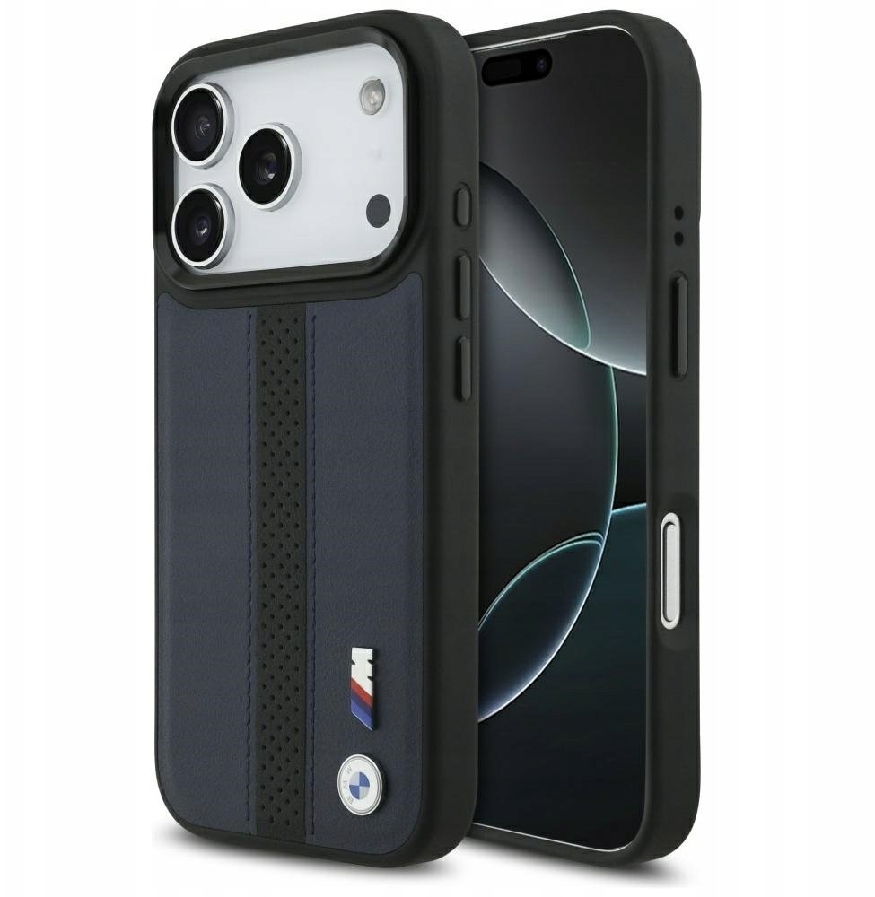 Etui BMW M Perforated Stripe Logo MagSafe do iPhone 17 Pro granatowy