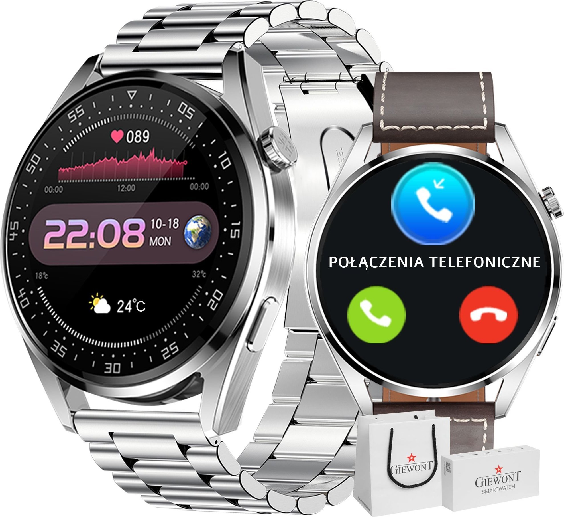 Smartwatch Gravity Smartwatch Giewont GW450-6 Srebrny + Pasek Brązowy Skórzany