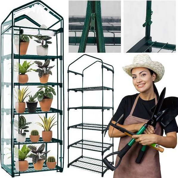 Springos Szklarnia ogrodowa 5 półek z folią 130g/m2 regał balkonowy 190x70x50cm zielony UNIWERSALNY
