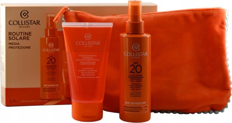 Collistar COLLISTAR SET (MOISTURIZING FACE-BODY TANNING SPRAY MILK SPF 20 + RESTORATIVE MOISTURIZING AFTER SUN SHOWER-SHAMPOO + COSMETICS BAG)