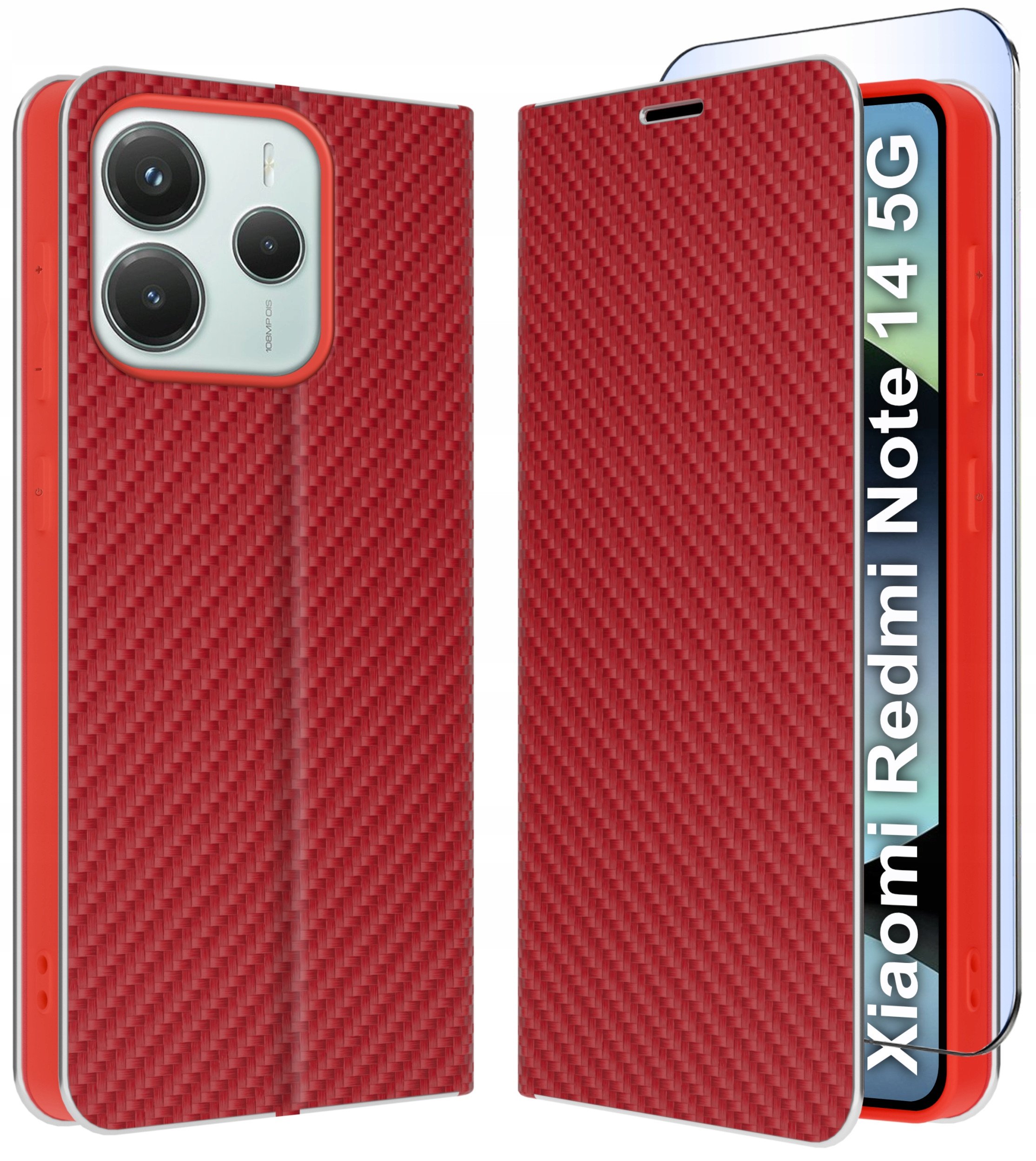 ETUI do Xiaomi Redmi Note 14 5G |CARBON PORTFEL BOOK TOKRA CLASSIC +SZKŁO