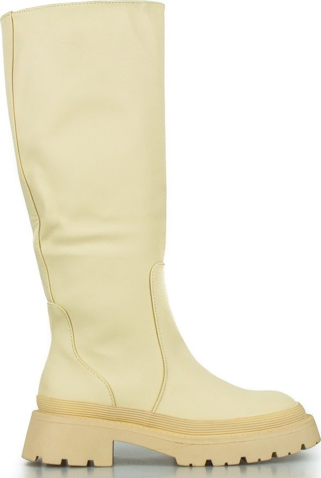 Wolski Kozaki na platformie z gumką jasne beżowe-41