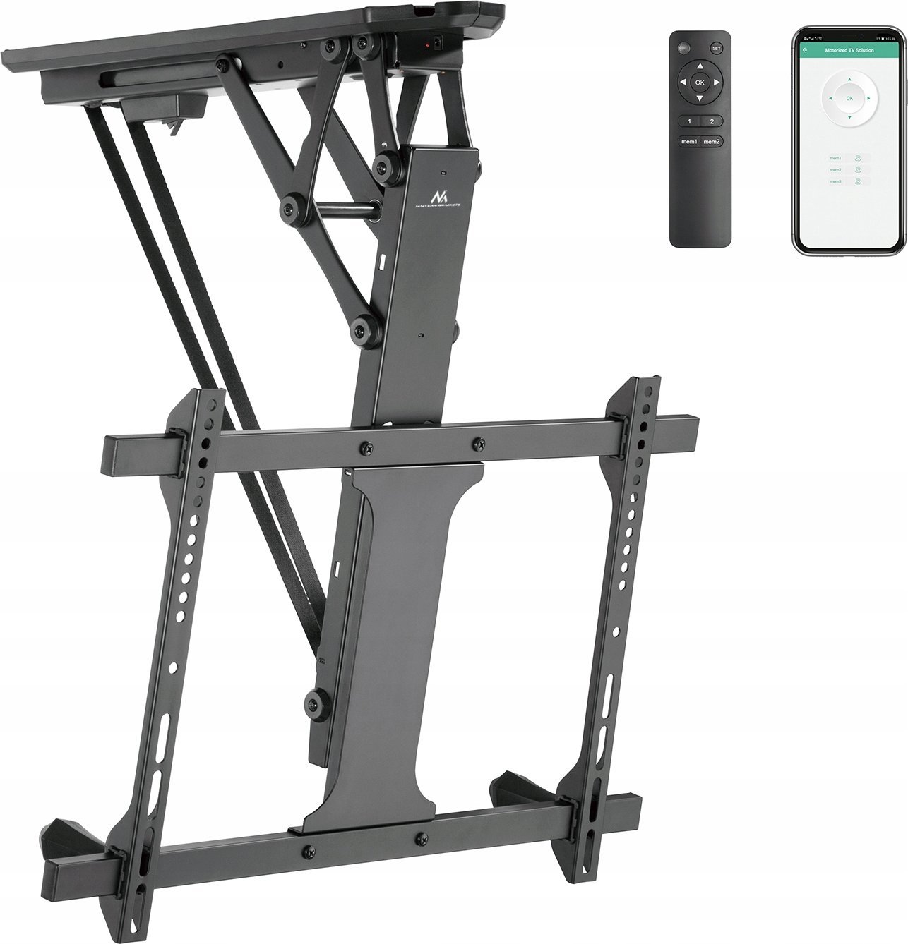 Maclean Uchwyt do TV elektryczny sufitowy Maclean, obsługa TUYA, max VESA 600x400, do pochyłych ścian, pilot, 32"-70", 35kg, MC-880T