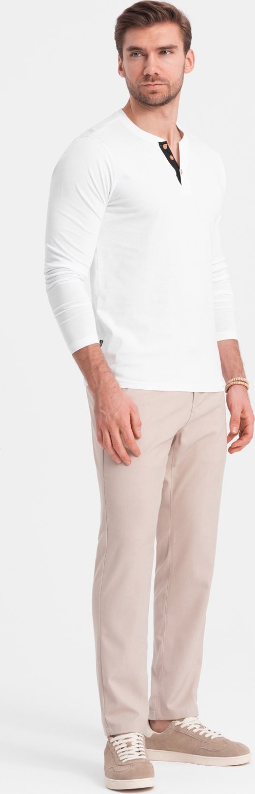 Ombre Męski longsleeve z guzikami przy dekolcie - biały V10 OM-LSCL-0107 M