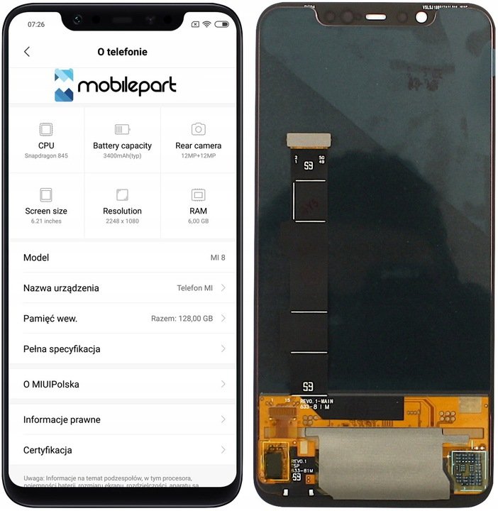 Wyświetlacz do Xiaomi Mi 8 / Mi8 LCD Ekran Amoled