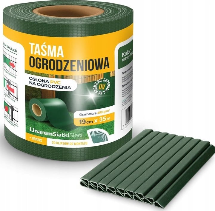 Linarem SiatkiSieci TAŚMA OGRODZENIOWA ZIELONA 19cmx35m OSŁONA NA OGRODZENIE PANELOWE PŁOT +UV