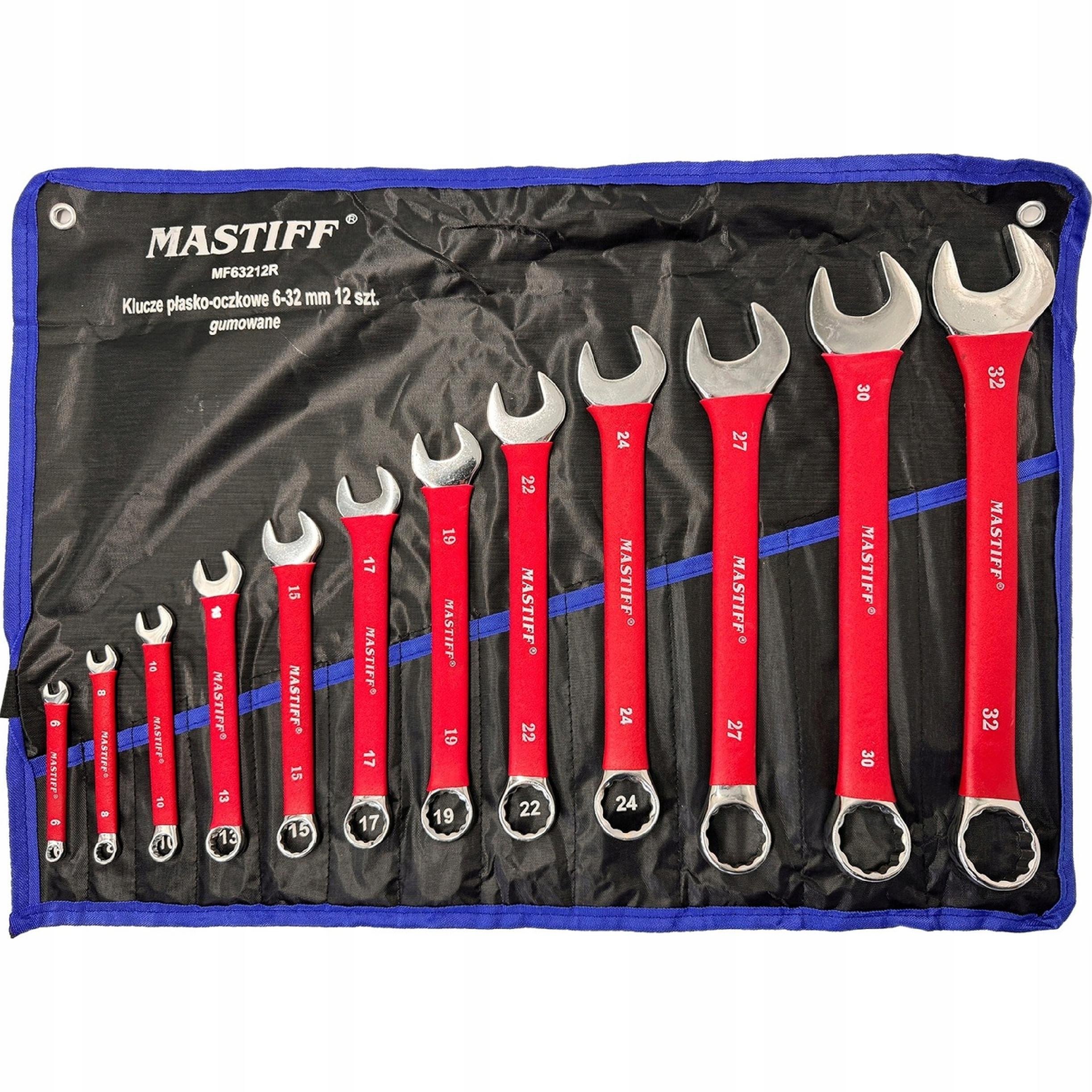 Klucze płasko-oczkowe gumowane zestaw 12 el. 6-32 mm w płachcie
