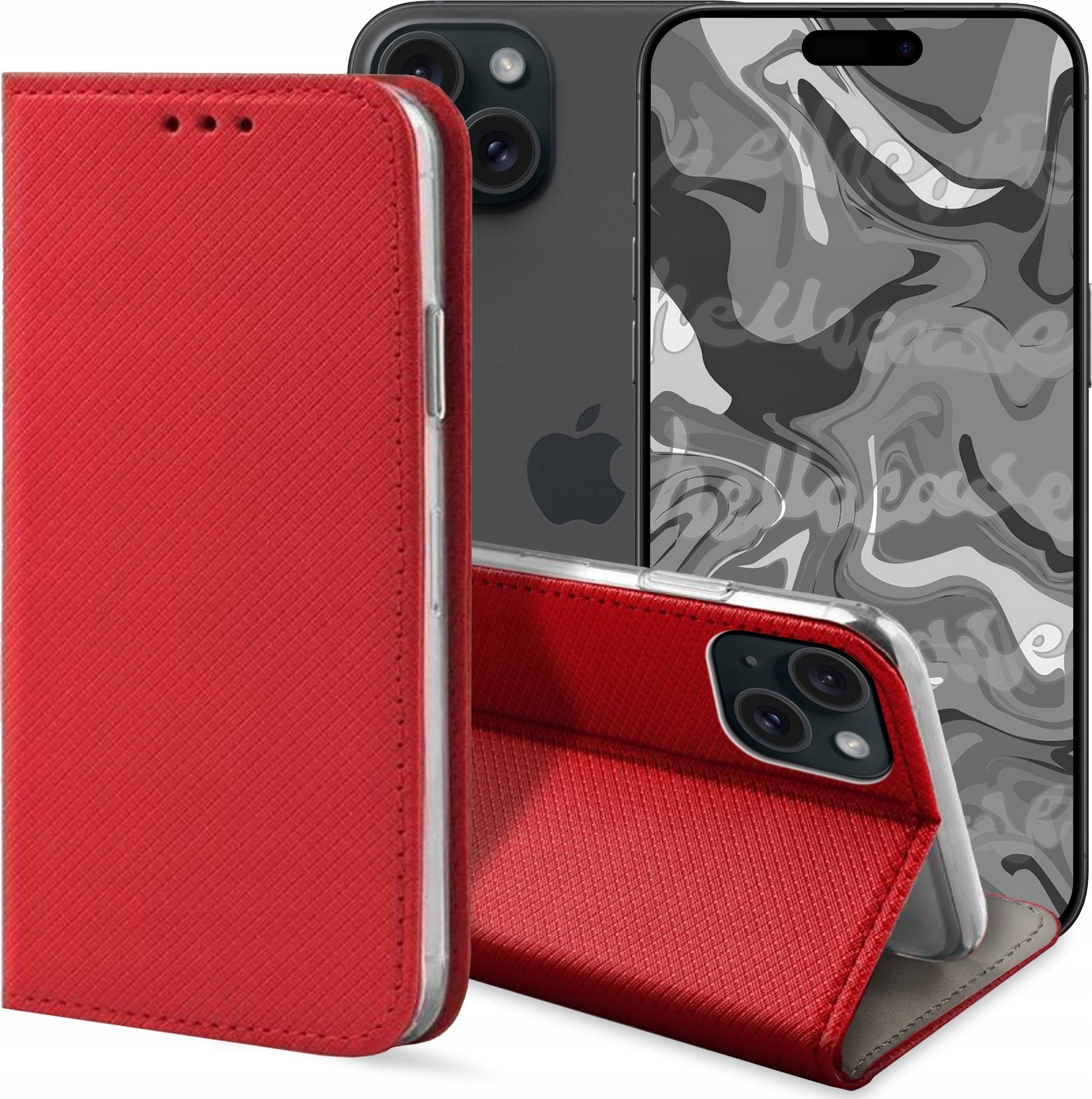 Hello Case ETUI Z KLAPKĄ DO Apple iPhone 15 Plu CZERWONE ZAMYKANE MAGNETYCZNE